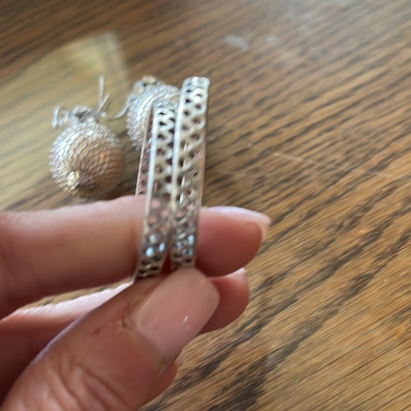 Set of 2 Silver Earrings Drop and Hoop Styles EUC - Picture 3 of 5